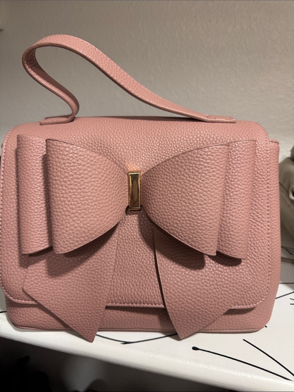 Structured Pink Bow-Front Top Handle Shoulder Bag